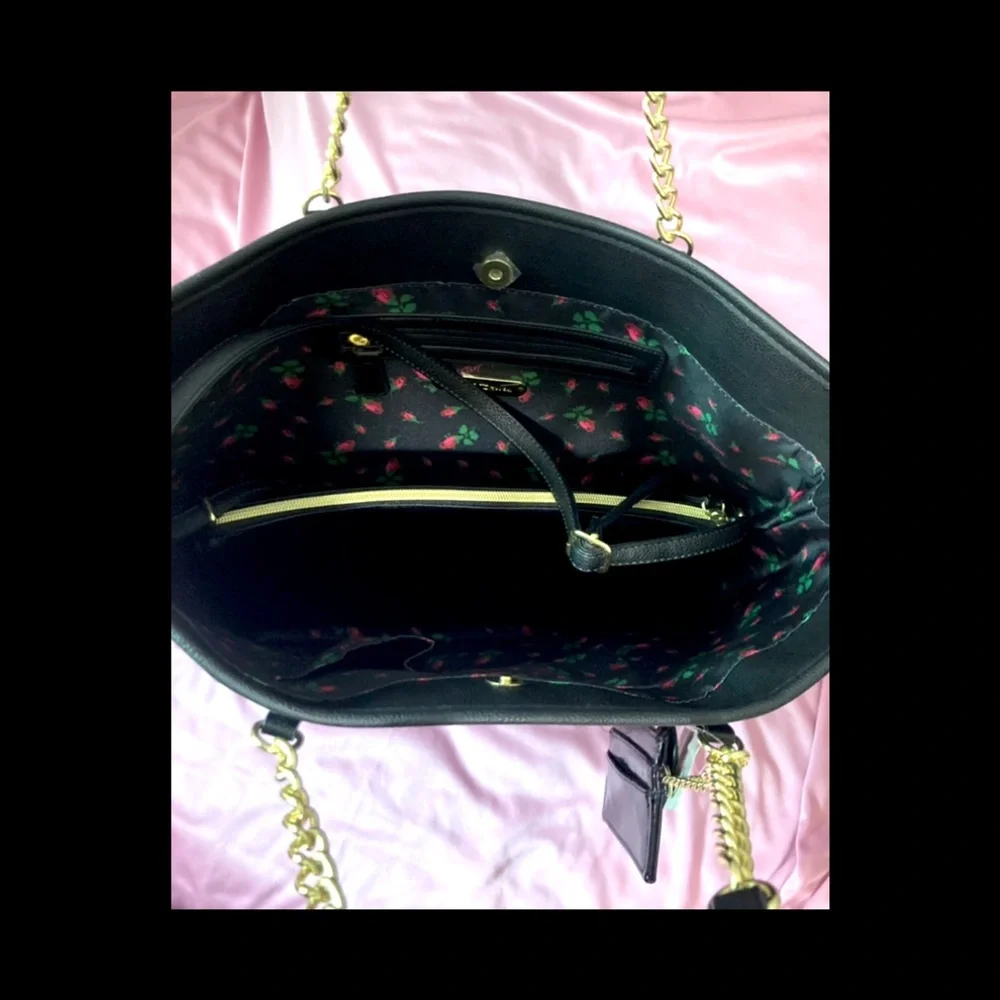 Betsy Johnson Large Black Studded Pins Tote w/ Small Crossbody. NWT! - Picture 13 of 16